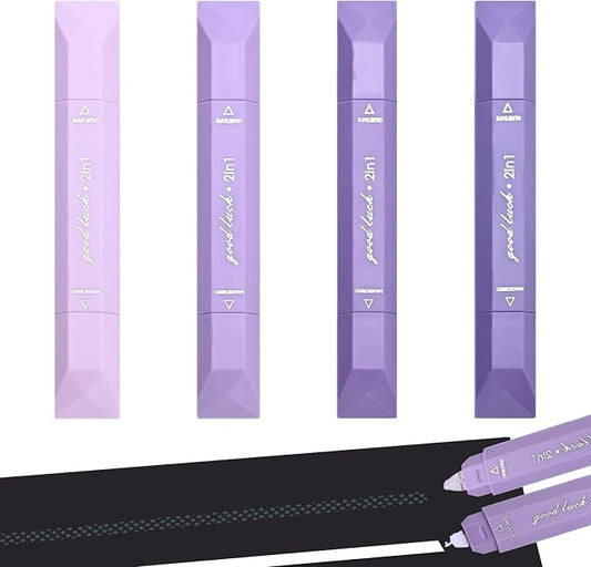 Temiary 4 Pcs 2 in 1 White Correction Tape and Double Sided Roller Set, Aesthetic Smooth Pull Out Tapes with Adhesive Glue Tape Roller Runner for School Office Supplies (Purple)