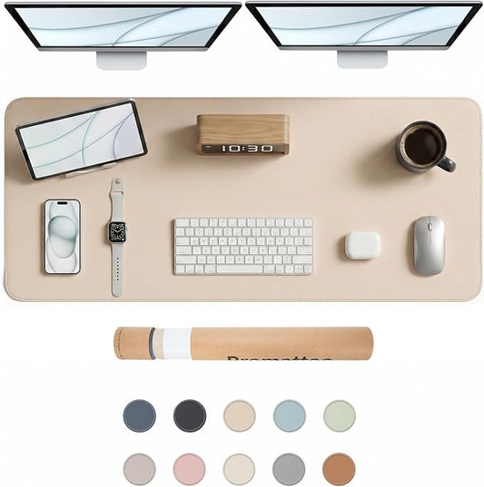 Large Desk Pad Non-Slip Desk Mat Protector for Keyboard Mouse Waterproof Vegan Leather Surface Faux Leather Laptop Mat Smooth Mouse Pad Premium Gift Tube Warm Beige 47" x 17"