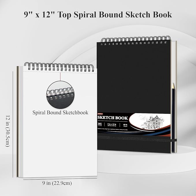 Ankkol 9x12 Sketch Book, Top Spiral Bound Sketchbook,100 Sheets_68lb/100gsm | Art Sketch Pad for Kids, Adults, Beginners, Artists, Acid-Free Sketch Paper, Thick Drawing Paper, Hardcover, Perforated Pages