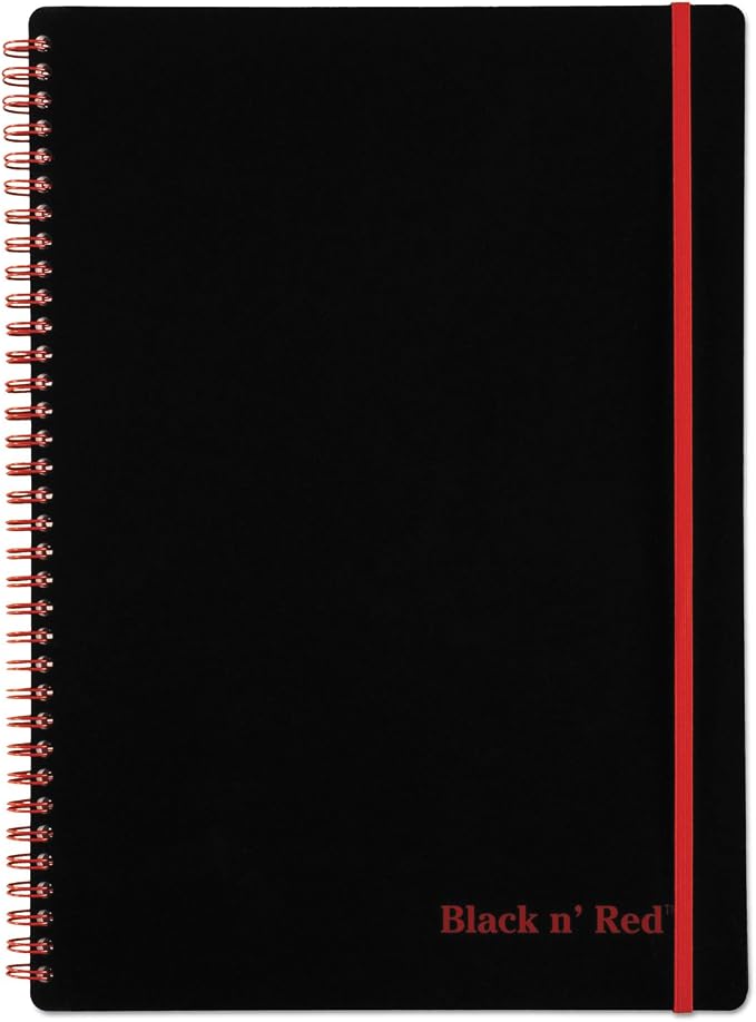 Black n' Red Notebook, Business Journal, 11-3/4" x 8-1/4", 70 Sheets, Ruled, Optik Paper, Scribzee App, Flexible Poly Cover, Wirebound, Black (E67008)