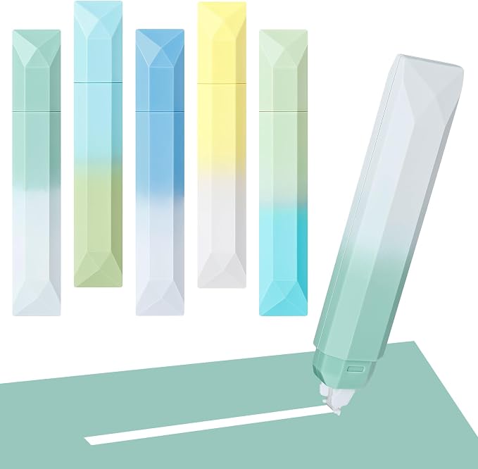 Temiary 5 Pcs White Correction Tapes, Aesthetic White Smooth Pull Out Tape Pens for Instant Corrections, Easy to Use Tear-Resistant Pen Shaped Applicator for Office School Supplies (Gradient Green)