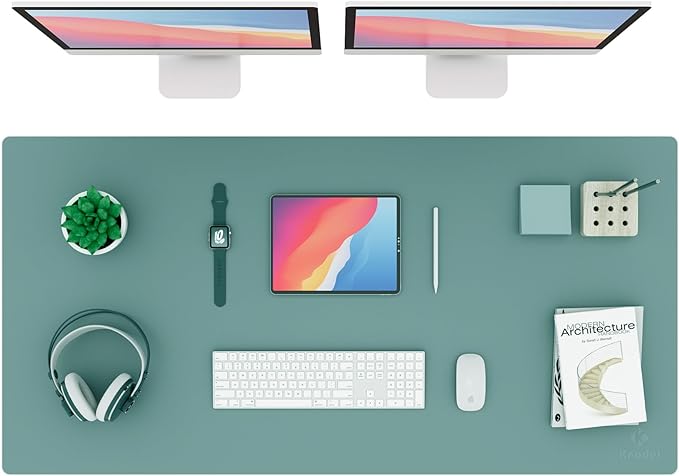 K KNODEL Extra Large Desk Mat, Leather Mouse Pad (47.2"x23.6", Green) | Desk Pad, Keyboard Pad, Computer and Laptop Mat, Desktop Protector and Cover, Writing Pad and Blotter for Home Office
