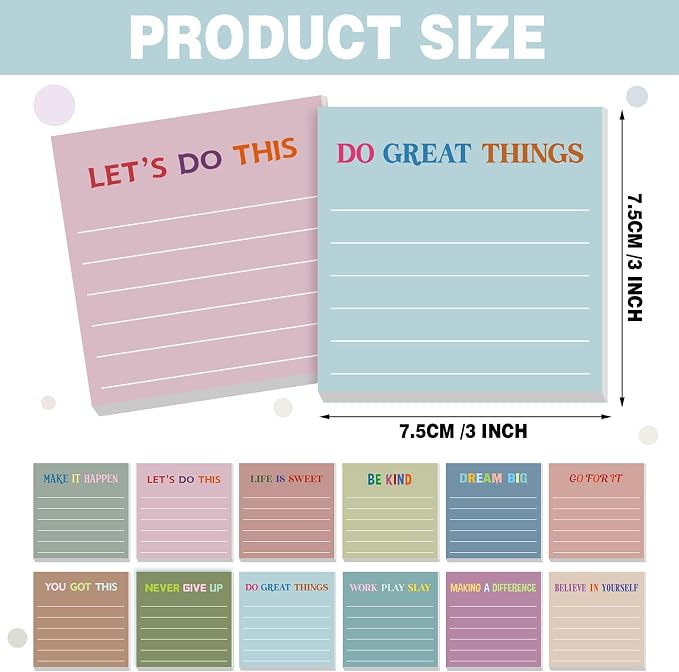 Yinder 24 Pcs Inspirational Sticky Notes, Back to School Supplies, Cute Motivational Sticky Notes Pad Employee Appreciation Gifts Bulk for Teacher Coworker Office 3 x 3'' (Motivational,Morandi)