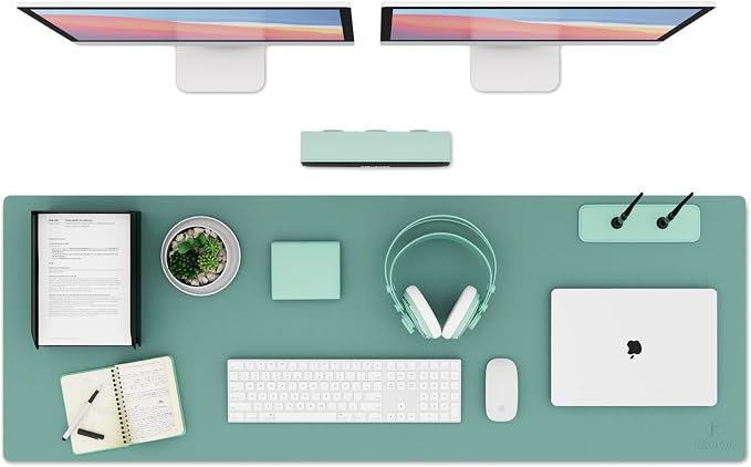 K KNODEL Extra Large Desk Mat, Leather Mouse Pad (47.2"x17", Green) | Desk Pad, Keyboard Pad, Computer and Laptop Mat, Desktop Protector and Cover, Writing Pad and Blotter for Home Office