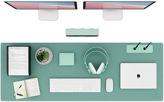 K KNODEL Extra Large Desk Mat, Leather Mouse Pad (47.2"x17", Green) | Desk Pad, Keyboard Pad, Computer and Laptop Mat, Desktop Protector and Cover, Writing Pad and Blotter for Home Office