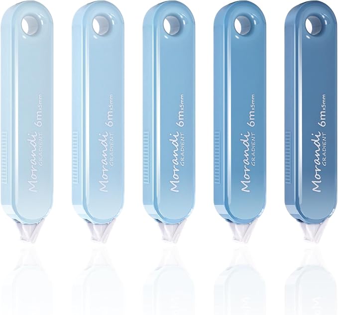 5-Piece Correction Tapes, Aesthetic Cute White Pull Out Tape, Quick Dry, Instant Correct, Easy to Use for School Office Supplies (Blue)