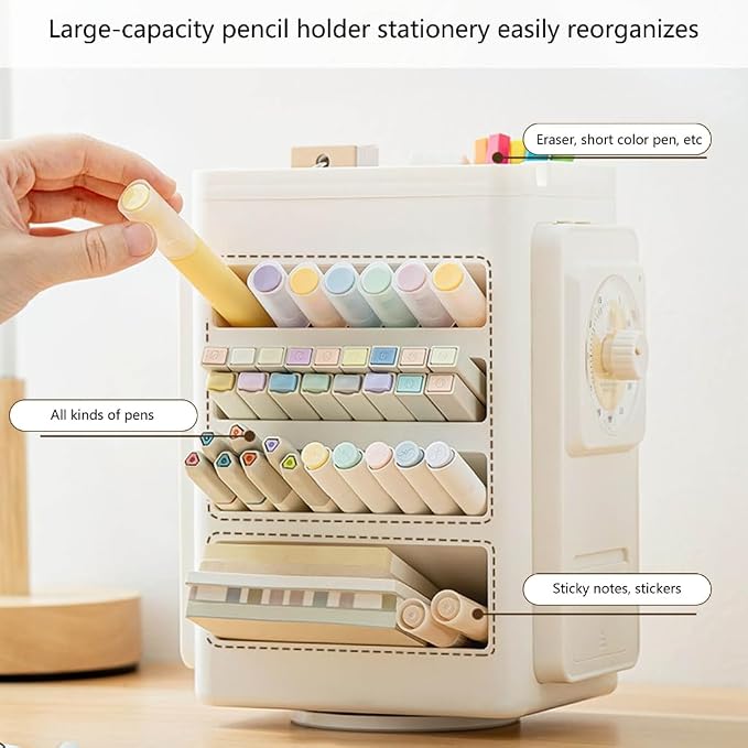Desk Organizers with Visual Times Timer Rotating Pen Holder for School Office