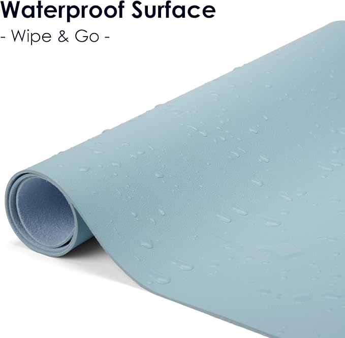 Leather Desk Pad Protector, Waterproof Mouse Pad, PU Desk Mat, Office Desk Cover, Desk Writing Mat for Office/Home/Work/Cubicle (Light Blue) 31.5x15.7 in