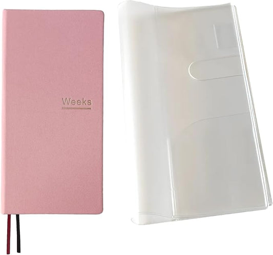 Undated Weekly Planner Notebook Pocket Organizer Appointment Book Journal Notebook A6 Week Plan Notepad (Pink with cover)