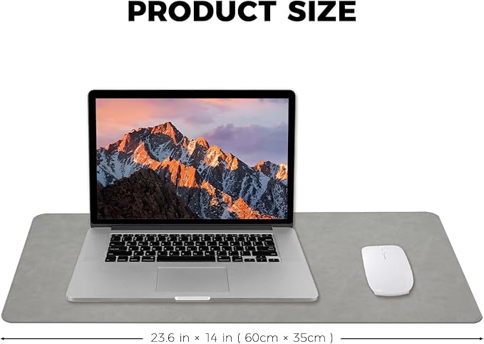 CHEERYGOO Leather Office Desk Pad Protector, Non-Slip PU Leather Desk Blotter, Waterproof Laptop Writing Mouse Pad for Office and Home,23.6"x 13.8" M Light Grey