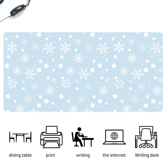 Winter Snowflake Leather Desk Mat Extended Gaming Mouse Pad | Non-slip Large Writing Pad Laptop Blotter Computer Keyboard Mat | Cute Blue Desk Protector for Home Office 27.6" x 13.8"