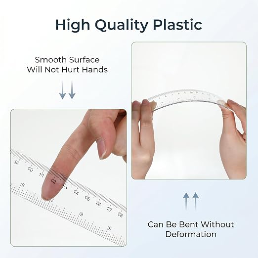 Clear Plastic Ruler, 2 Pack 8 Inch Shatterproof Ruler with Inches and Centimeters, Transparent Straight Ruler for School Classroom, Home, or Office