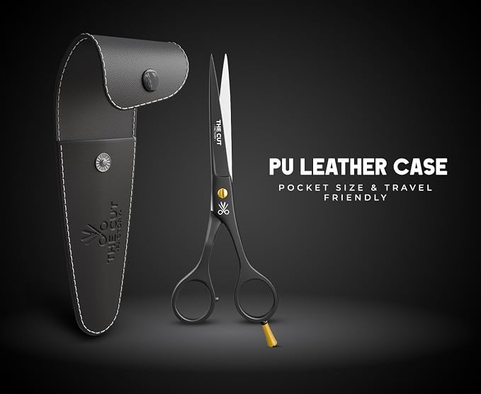 The Cut Factory® 6.5” Matte Black Luxury Hair Scissors – Ultra-Sharp High Carbon Steel Barber Shears for Men, Women & Kids – Gift-Boxed with Leather Pouch For Salon & Home(1x Scissors only)
