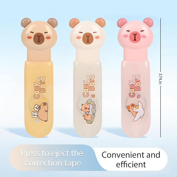 Correction Tape, Mini Retractable Correction Tape Pen, with Aesthetic Cute Capybara Applicator,for Back To School Office Supplies.