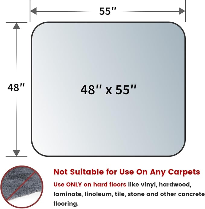 Yecaye Office Chair Mat for Hardwood Floor, Clear Computer Desk Chair Mat, PVC Heavy Duty Floor Protector for Rolling Chairs, 1.7mm Thick Chair Mat (Transparent, 48" x 55" x0.07'')