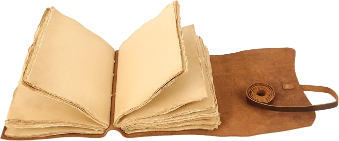 KomalC Handmade Leather Journal | Writing Notebook Diary | Bound Daily Notepad For Men & Women Unlined Paper Medium, writing pad for artist, sketch