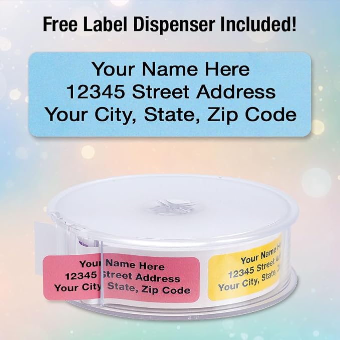 Colorful Images Pastel Multicolor Rolled Return Address Mailing Labels with Dispenser, Customize with Name & Shipping Address, 500 Self Adhesive, Easy Peel Sticker Label Roll, 3/4" x 2 1/2"