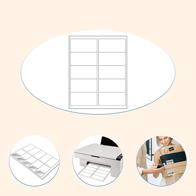 2” x 4” (300 Labels) Shipping Mailing Labels, Printable White Sticker Label for Laser Inkjet Printer, Permanent Adhesive Mailing Address Labels for Packages Envelopes (30 Sheets)