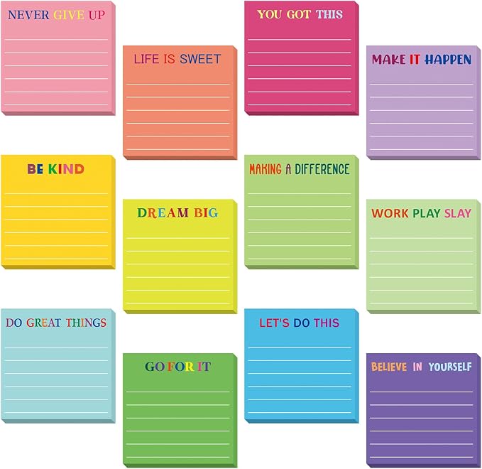 Yinder 24 Pcs Inspirational Sticky Notes, Back to School Supplies, Cute Motivational Sticky Notes Pad Employee Appreciation Gifts Bulk for Teacher Coworker Office 3 x 3'' (Motivational,Dark Color)