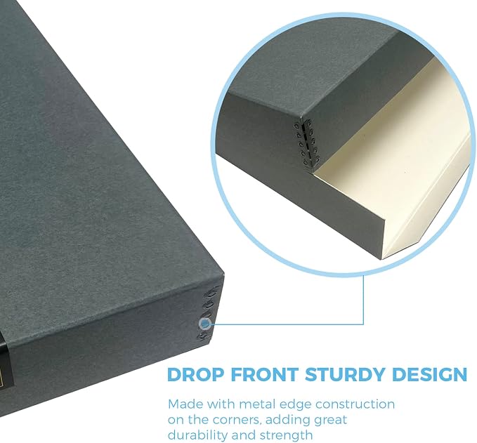 Lineco Drop Front Archival Storage Box, 16.75x20.75x3 in, Gray, 2 Pack | Acid-Free with Metal Edge, Preserves Picture Longevity, Organize Photos, Newspapers, Prints, Documents, Crafts, DIY