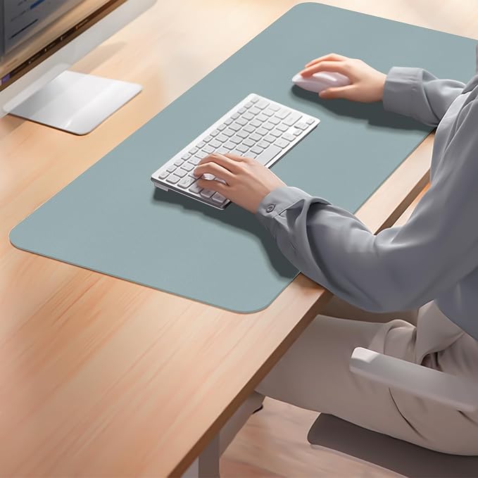 Large Desk Pad Mat, Leather Blue Desk Mat for Desktop, Computer Desk Mouse Pad Non-Slip, Waterproof Keyboard Mat for Office/Home/Decor, 31.5" x 15.7"