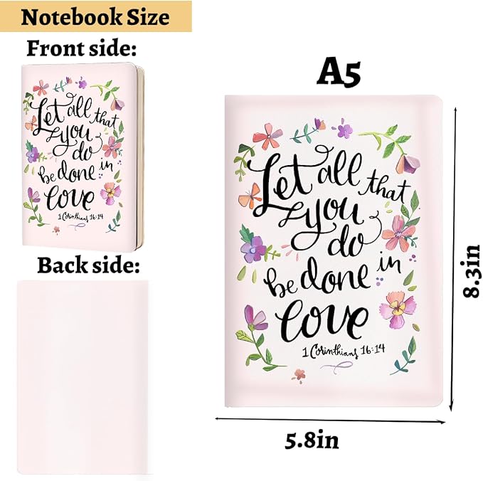 Blue Leaves Christian Hard Shell Journal Notebook 200 Sheets 02 (5.8 x 8.3) | Bible Gifts for Women, College Ruled Notebook, Inspirational Notebooks, Journals for Writing Planner Note Taking