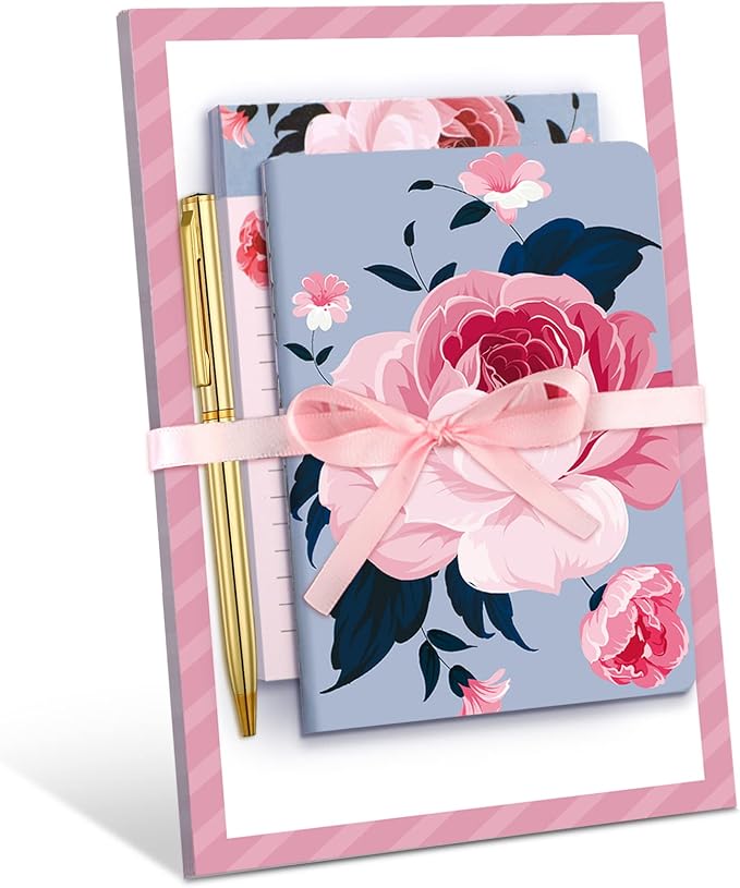 Spakon 4 Pieces Notepad Bundle with Pen for Women Pretty Pink Stationary Set Gifts 3 Notebooks and Golden Pen Journal Notebook Set for Mother's Day Mom Women Gifts