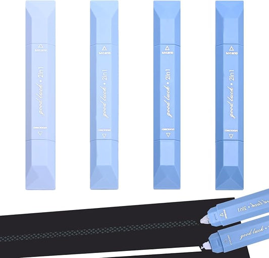 Temiary 4 Pcs 2 in 1 White Correction Tape and Double Sided Roller Set, Aesthetic Smooth Pull Out Tapes with Adhesive Glue Tape Roller Runner for School Office Supplies (Blue)