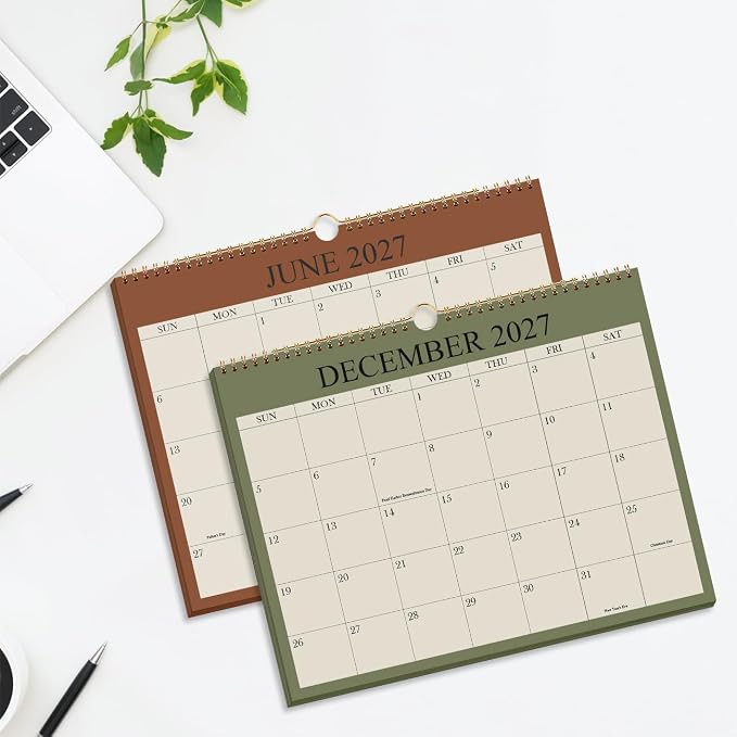 Calendar 2026-2027 - 18 Months Wall Calendar from July 2026 to December 2027, 2026-2027 Wall Hanging Calendar Planner with Thick Paper, 8.5" x 11", Beige