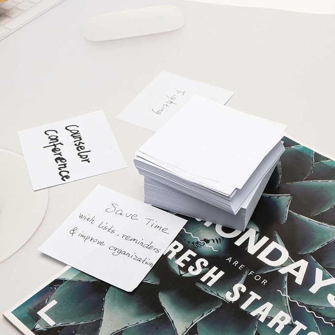 Non Sticky Blank Notes Cube 500 Sheets 3.35x3.35 Inch White Memo Note Loose Paper Cubes for Taking Reminders Home Office Writing Supplies