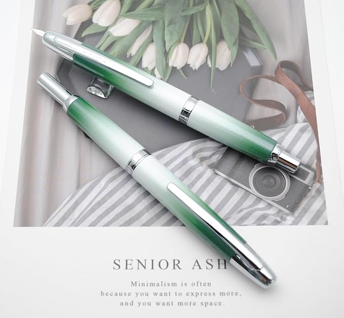 JINHAO 10 Press Fountain Pen, Retractable Metal Pen with Ink Converter (EF Nib 0.38mm, Gradient Grass Green)