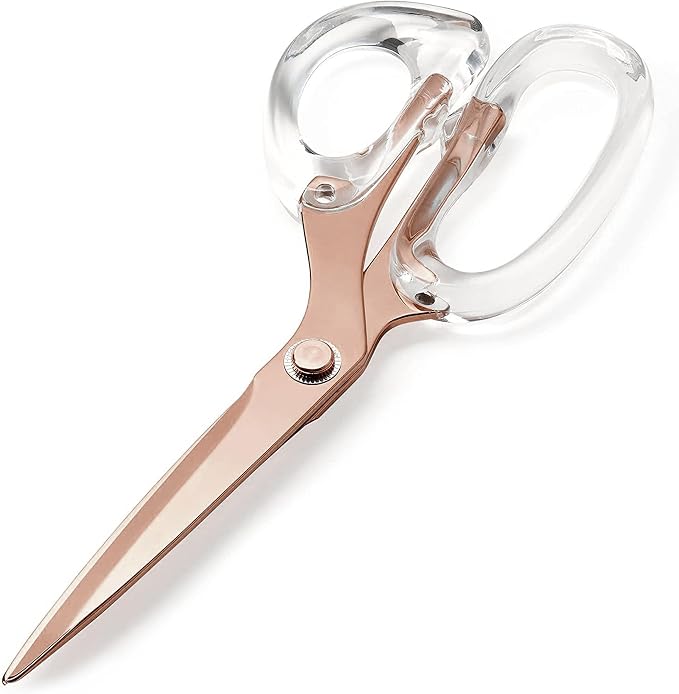 OfficeGoods 9” Stainless Steel Acrylic Scissors For Office and Home - Aesthetic and Sharp All Purpose Scissors, Perfect For Sewing, Arts and Crafts - Clear Rose Gold Metal