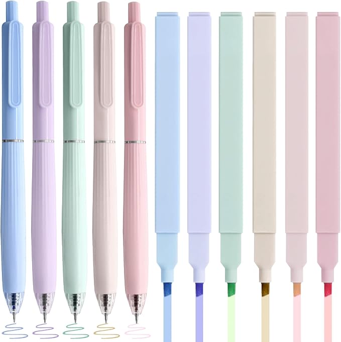 Bible Highlighters and Pens No Bleed, 6 Cute Highlighters and 5 Colored Ink Pens for Bible Study, Aesthetic Bible Pens and Highlighters Set for Note Taking Journaling Supplies, 11 Pack
