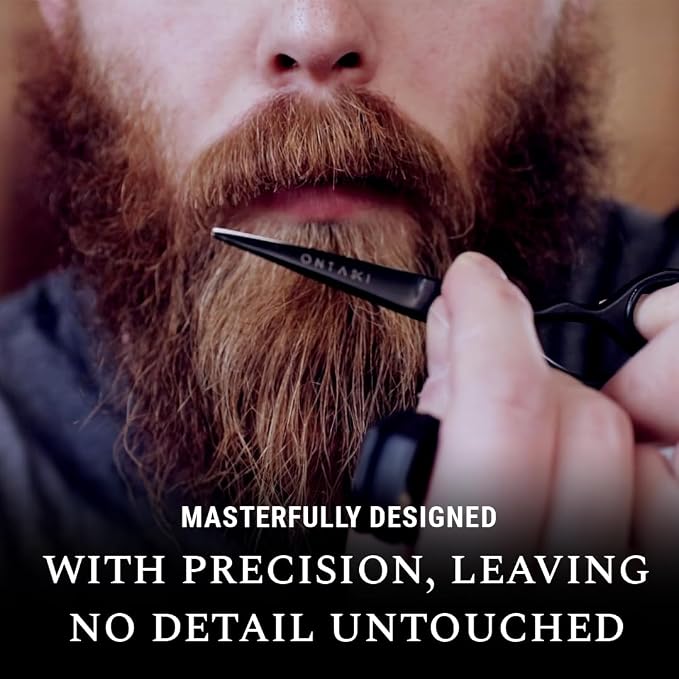 Ontaki Beard & Mustache Scissors for Men - 5.5" Japanese Steel, Black | Precision Sharp Blades, Ergonomic Finger Rest & Adjustable Tension Screw for Perfect Trimming - Beard Grooming Scissors