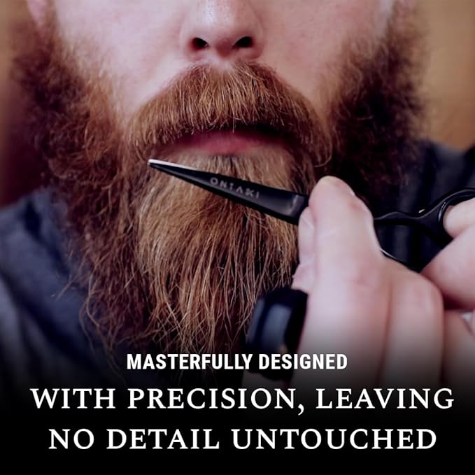 Ontaki 5" Beard & Mustache Scissors for Men with Combs - Black German Steel | Precision Styling Scissors - Complete Beard and Moustache Trimming Kit