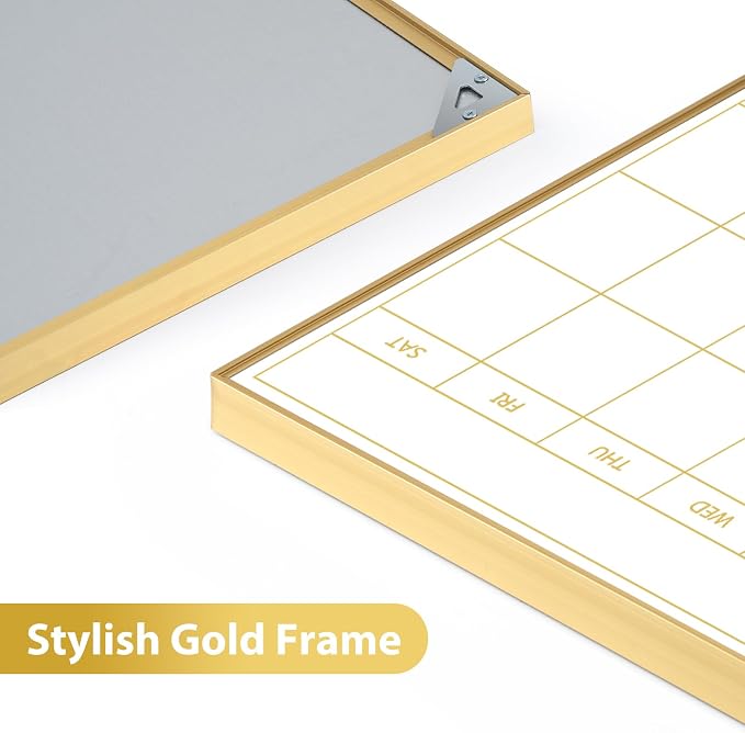 ARCOBIS Dry Erase Calendar with Cork Board, 36"x24" Magnetic White Board Calendar Dry Erase for Wall, Gold Frame Combination Board for Office, Home, School