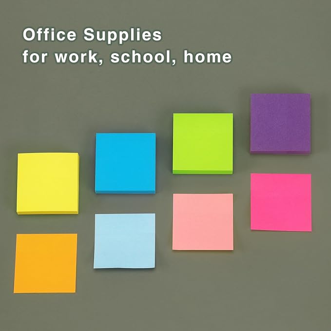 Eastern Wolf Sticky Notes 2x2 in, 16 Pads, 8 Bright Colors, 100 Sheets/Pads | Ideal for office, School, Home, and Study Notes.