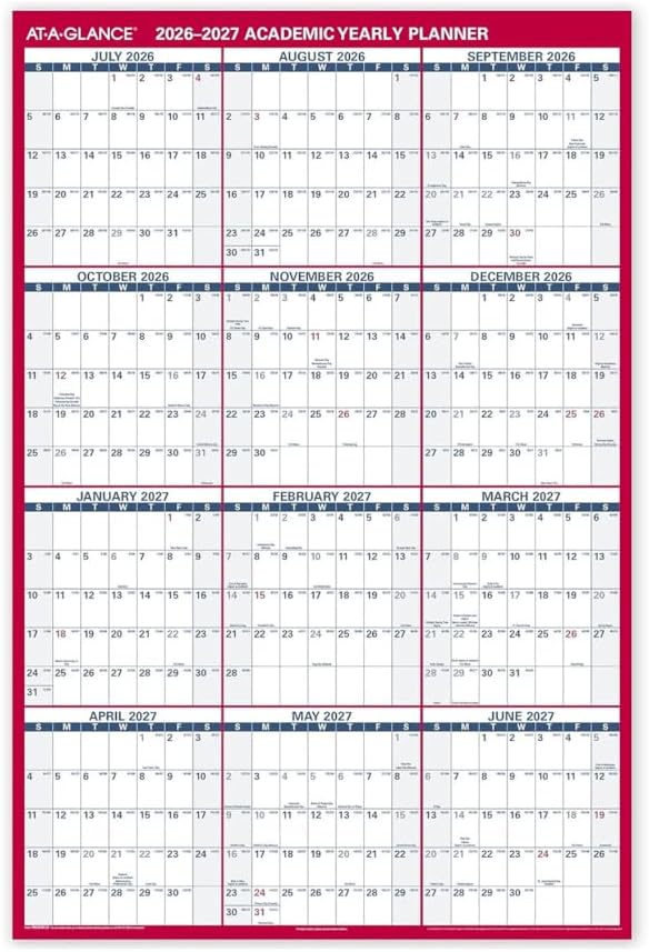 2026-2027 AT-A-GLANCE 48" x 32" Academic Yearly Wet-Erase Wall Calendar, Reversible, White/Red (PM36AP-28-27)