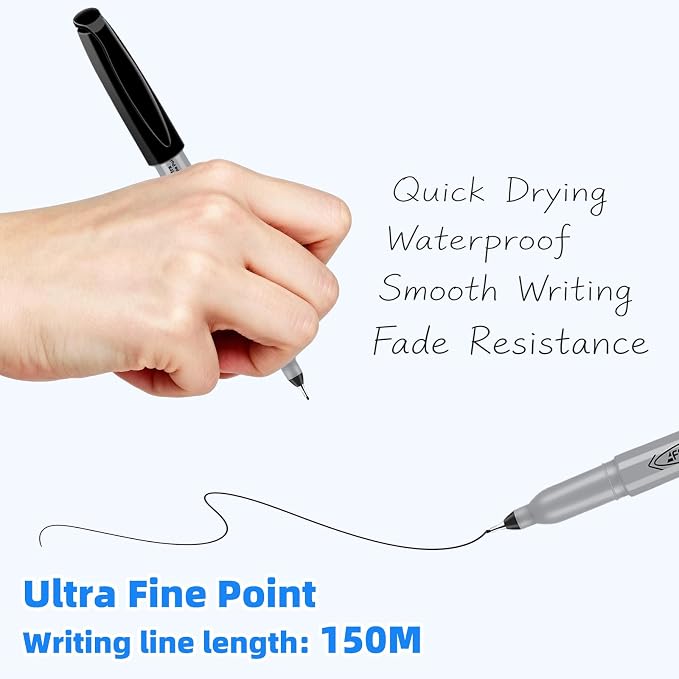 Permanent Markers, Ultra Fine Point,Black,100 Count, 0.4mm, Fine tippermanent marker set, quick dry,waterproof, fading resists, durable,marks on paper, glass, ceramic, plasticwood, rock, metal