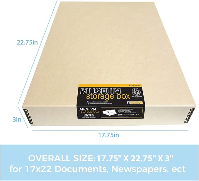 Lineco Drop Front Archival Storage Box, 17.75x22.75x3 in, Tan, 2 Pack | Acid-Free with Metal Edge, Preserves Picture Longevity, Organize Photos, Newspapers, Prints, Documents, Crafts, DIY
