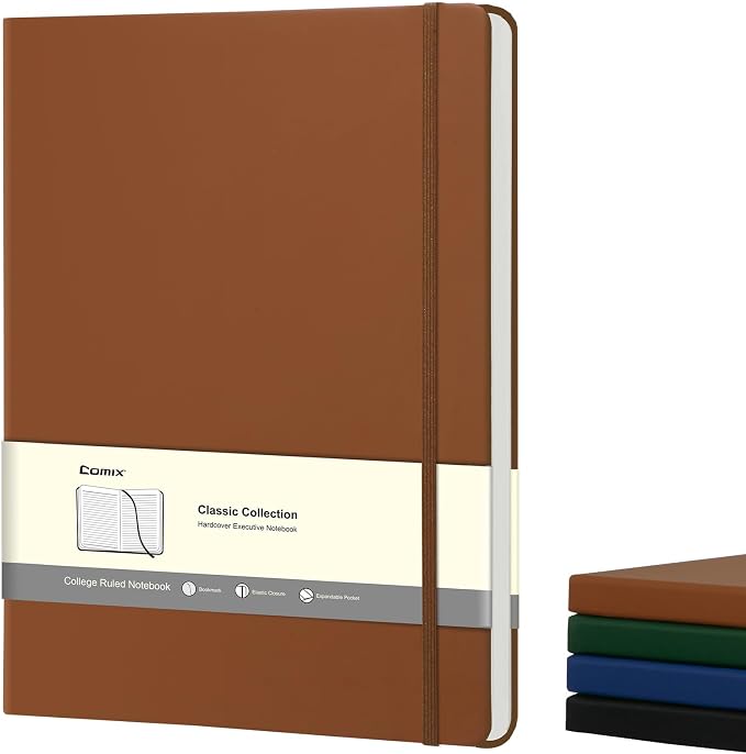 Comix A4 Lined Journal Notebooks, 208 Pages, Large Size-8.5" x 11", Brown, Hardcover Journaling Notebooks for Men & Women- Fits for Office, Business, School, Notes Taking & Writing