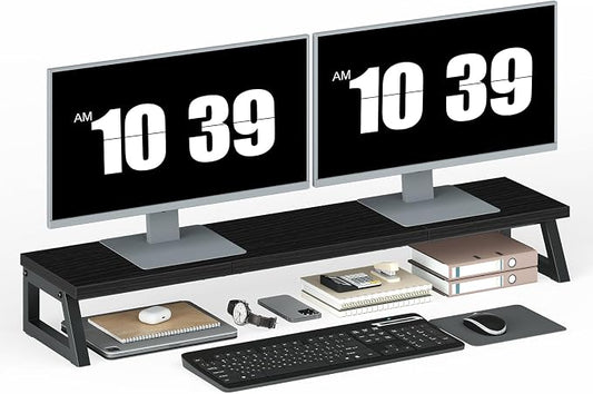 HOOBRO Dual Monitor Stand Riser, 39 Inch Large Computer Monitor Stand for 2 Monitors, Computer Monitor Riser, Desk Shelf Organizer for Office Desk, Accessories, Black BB121CJ01