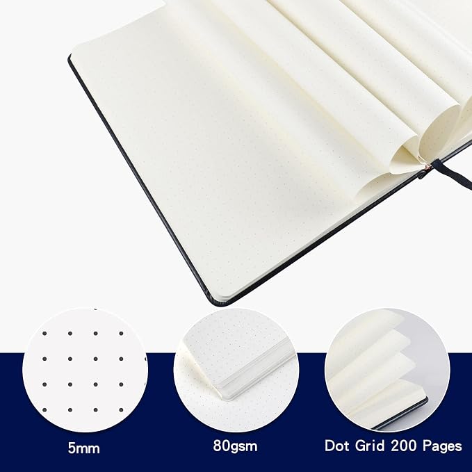 Journal notebook (A5-Dotted, Dark Blue),192 Pages, Medium 5.7X8.3 inches - 80 gsm Thick Paper, Hardcover
