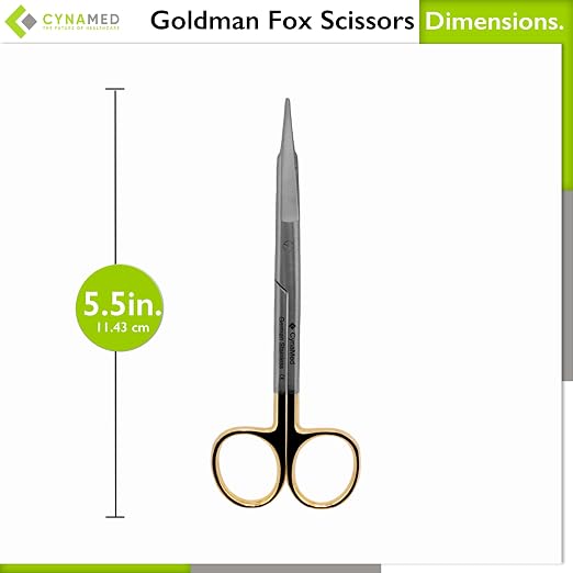 Goldman Fox Scissor 13 cm - Super Cut Sharpness - Premium Quality German Stainless Steel - Gold Handles by Cynamed (Straight + Curved) …