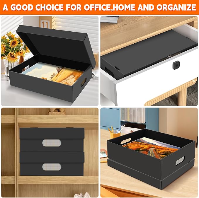 AOBOPLE 2 Pack Photo Storage Box,16" x 12" x 4" Keepsake Box with Handle Holes,Protective Storage Box for Photos Pictures Documents Artwork DIY and Souvenir,Home and Office Organizer