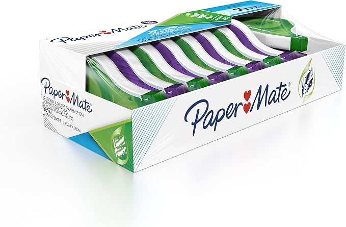Paper Mate Liquid Paper DryLine Extra Long Tapes, Mess-Free, Assorted Colors, 10 Count - Home, Office, Teacher Supplies, College Essentials