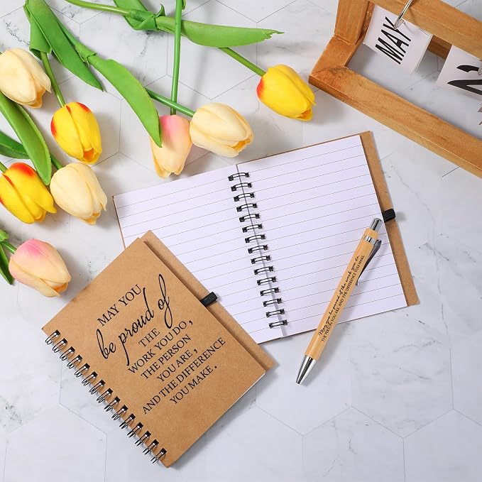 Honoson 50 Sets Back to School Gifts Bulk Employee Appreciation Notebooks with Ballpoint Pens Mini Spiral Inspiration Journals Thank You Gifts for Group Coworker Staff