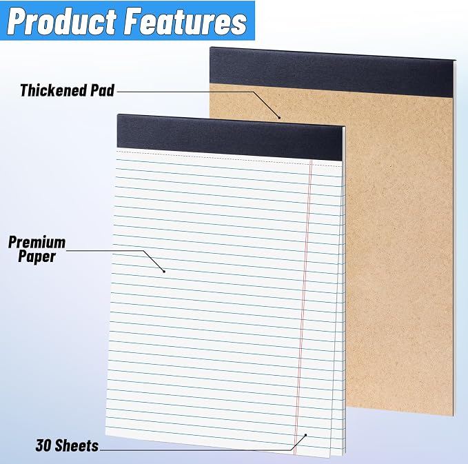 Oleitodh 48 Pack Legal Pads 8.5 x 11 White Wide Ruled Writing Pads Bulk | 30 Sheets Each, Thick Paper, Easy Tear Pages, Smooth Writing, Office, School, Home, Work, Daily Notes