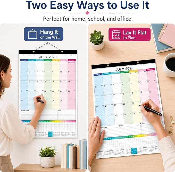 Large Wall Calendar 2026-2027, 18-Month Wall Calendar from July 2026 to December 2027, 15" x 22" 2026 Wall Calendar with Spacious Blocks, Julian Dates, Habit Tracker & Full-Year Reference for Home Office School Colorful