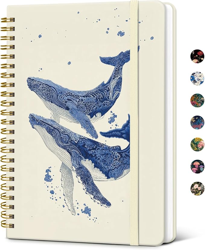 Taja Lined Spiral Notebook Journal for Women A5(5.8" × 8.3"), Cute Hardcover Notebook for Work, School & Note Taking, Pretty College Ruled Journal for Writing, 140 Pages, Ocean Whales